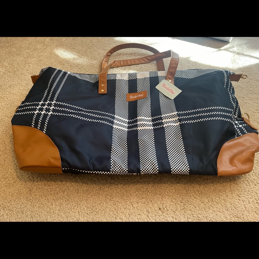 Navy Plaid Weekender Tote